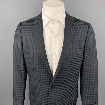GUCCI Size 38 Regular Black on Black Checkered Wool Sport Coat