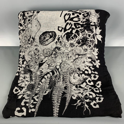 KMRII Black Grey Abstrack Floral Rayon Scarf