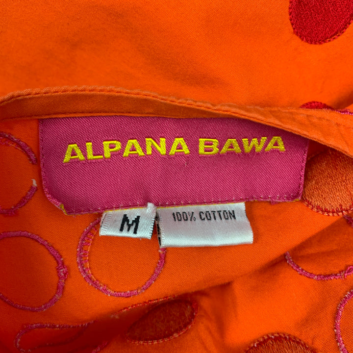 ALPANA BAWA Size M Orange & Fuchsia Dot Print Cotton Blouse