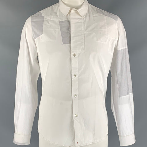 PAUL SMITH Size L White Mixed Fabrics Cotton Button Up  Long Sleeve Shirt