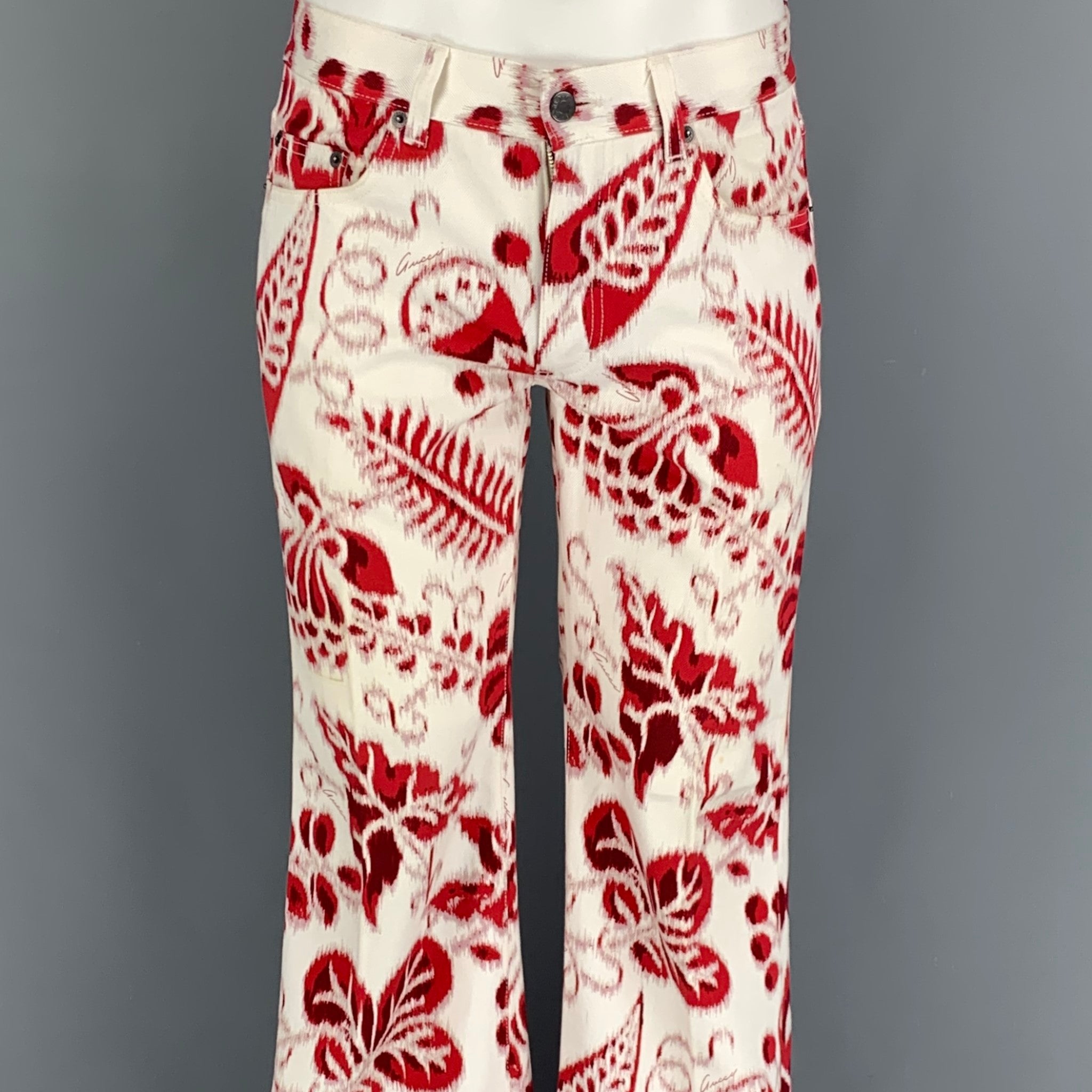 Vintage GUCCI by Tom Ford Size 30 White Red Abstract Cotton