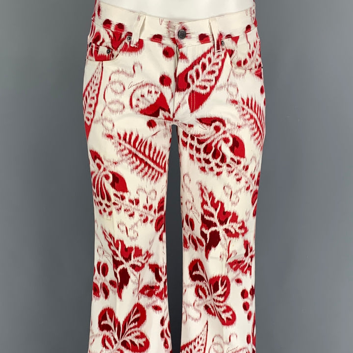 Vintage GUCCI by Tom Ford Size 30 White Red Abstract Cotton Jeans