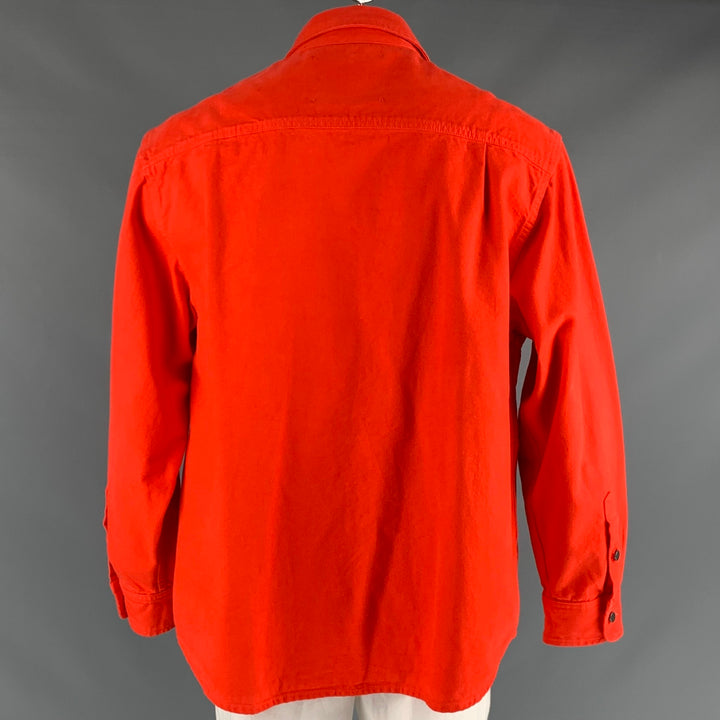 424 Size L Orange Cotton Patch Pockets Long Sleeve Shirt