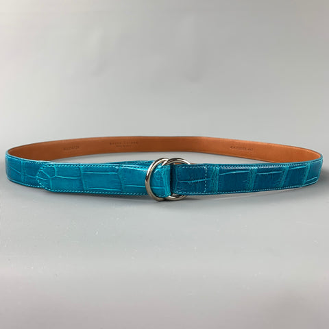 RALPH LAUREN Waist Size M Turquoise Alligator Double Ring Belt