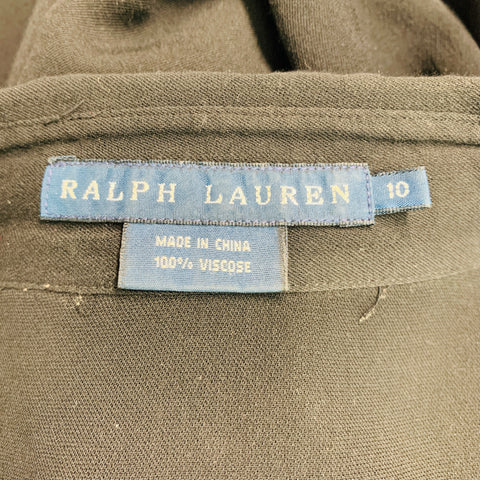RALPH LAUREN Size 10 Black Viscose Pleated Hidden Placket Blouse