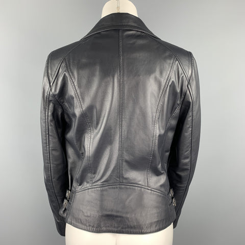 GIZIA Size 4 Navy Leather Zip Fly Motorcycle Jacket