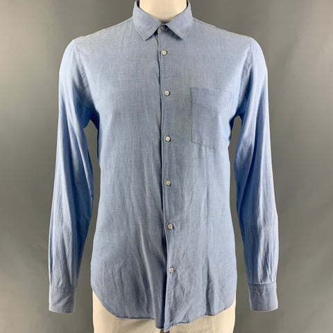 ASPESI Camisa de manga larga con botones de algodón liso azul claro talla XL