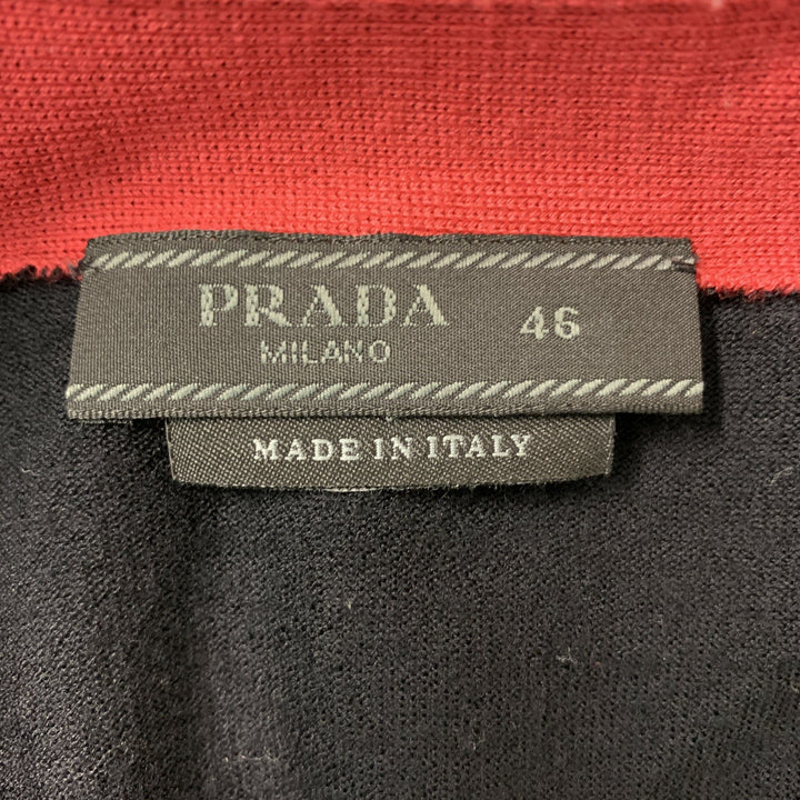 PRADA Size 36 Black Red Color Block Wool V-Neck Cardigan