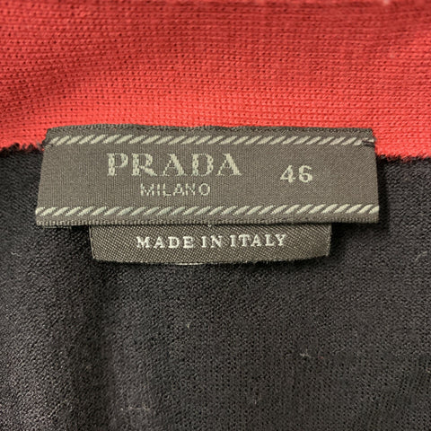 PRADA Size 36 Black Red Color Block Wool V-Neck Cardigan