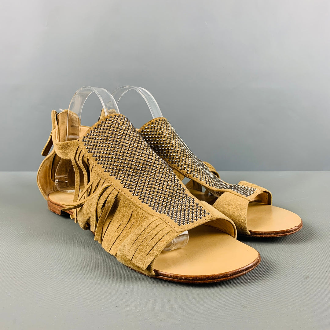 GIUSEPPE ZANOTTI Size 10 Beige Suede Studded Fringed Sandals
