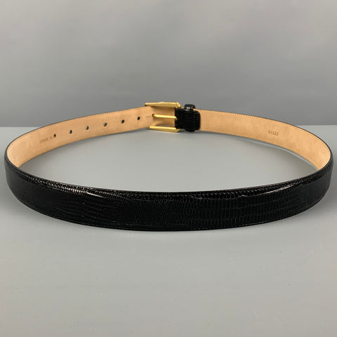 BALLY Size 36 Black Textured Lizard Belt