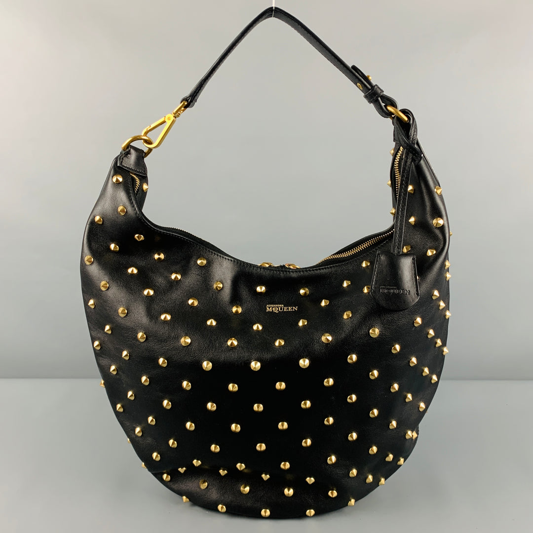 ALEXANDER MCQUEEN Black Gold Studded Leather Hobo Handbag