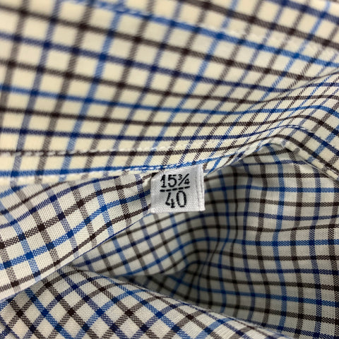 LORO PIANA Size M White & Blue Checkered Cotton Long Sleeve Shirt
