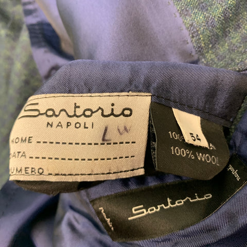 SARTORIO Taille 44 Long Manteau de Sport à Revers Encoche en Laine à Rayures Marine Vertes