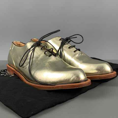 JOHN FLUEVOG Talla 9.5 Zapatos planos con cordones de cuero dorado