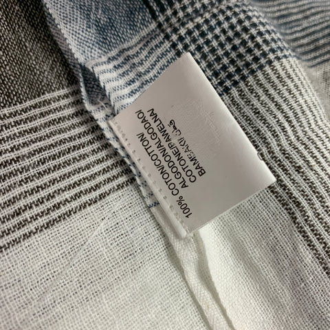 VINTAGE Grey & Blue Plaid Cotton Scarf
