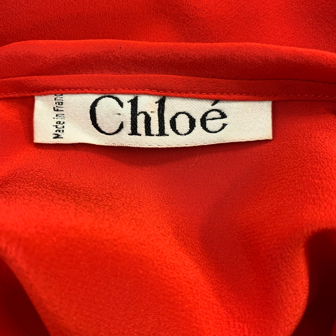 vintage CHLOE Taille M Rouge Solide Soie Dolman Sleeve Blouse