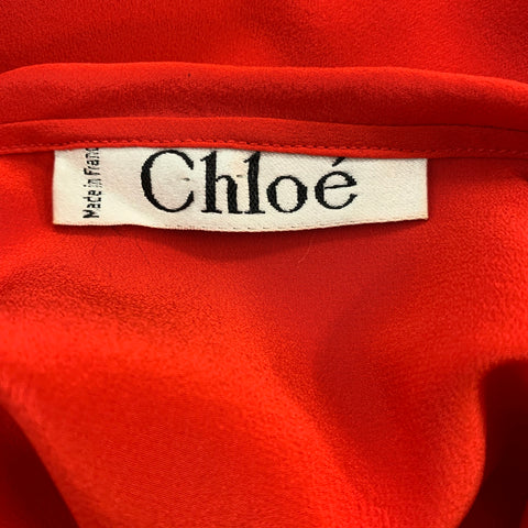 Vintage CHLOE Size M Red Solid Silk Dolman Sleeve Blouse