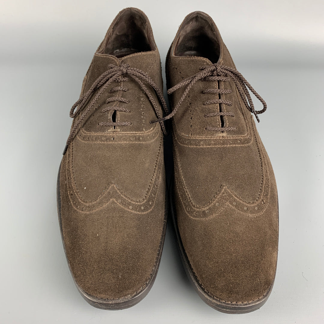 ERMENEGILDO ZEGNA Size 11.5 Brown Perforated Suede Wingtip 