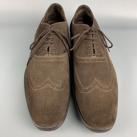 ERMENEGILDO ZEGNA Size 11.5 Brown Perforated Suede Wingtip Lace Up Shoes