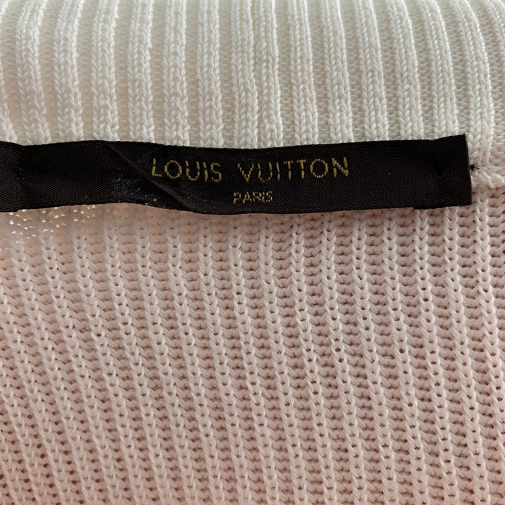 LOUIS VUITTON Size M White Ribbed Knit Cotton Shawl Collar Sweater