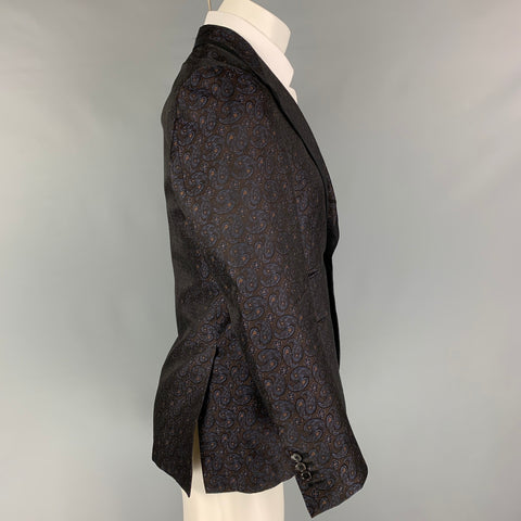 CAMOSHITA para UNITED ARROWS Talla 42 Abrigo deportivo de jacquard paisley marrón marino dorado