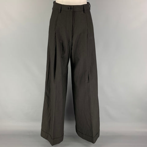 DRIES VAN NOTEN Size 4 Black Cotton Linen Wide Leg Dress Pants