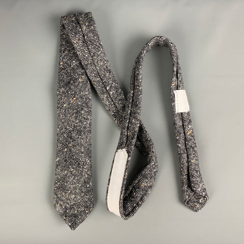 BLACK FLEECE Grey Cream Nailhead Wool Tie