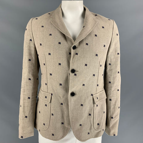 BAND OF OUTSIDERS Oatmeal &  Navy Size 40 Woven Linen Notch Lapel Sport Coat