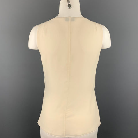 AKRIS Size 6 Cream Chiffon Silk Scoop Neck Sleeveless Blouse