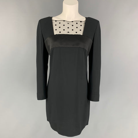SAINT LAURENT Talla 8 Vestido por encima de la rodilla con mezcla de acetato negro y tejidos mixtos