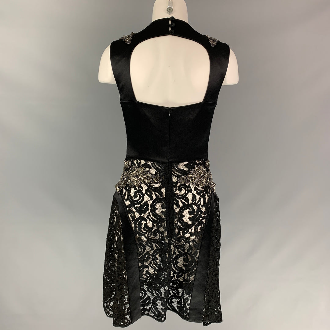 ALBERTA FERRETTI Size M Black Lace Beaded Sleeveless Dress