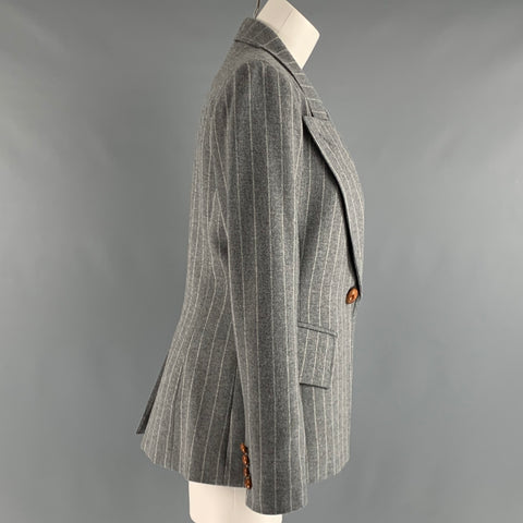 SMYTHE Size 10 Grey Cream Wool Blend chalk stripe Jacket