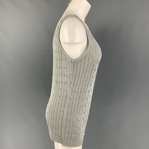 RALPH LAUREN Black Label Taille L Argent Coton Mélange Câble Robe En Tricot Top