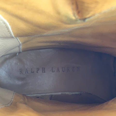 RALPH LAUREN Talla 8.5 Botas con doble hebilla a media pantorrilla de cuero color canela