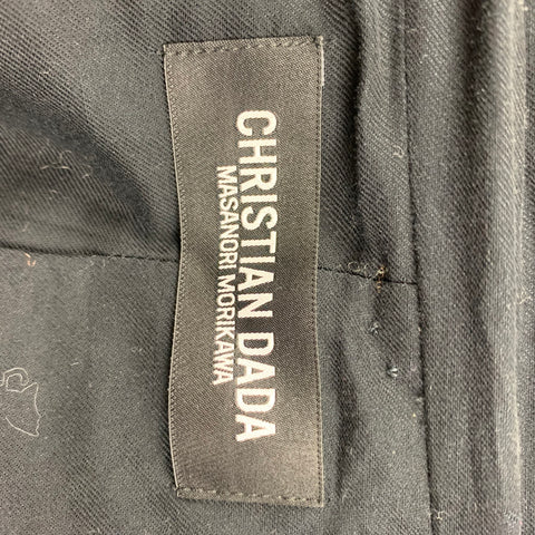 CHRISTIAN DADA Size 38 Black Contrast Stitch Wool Hooded Melton Coat