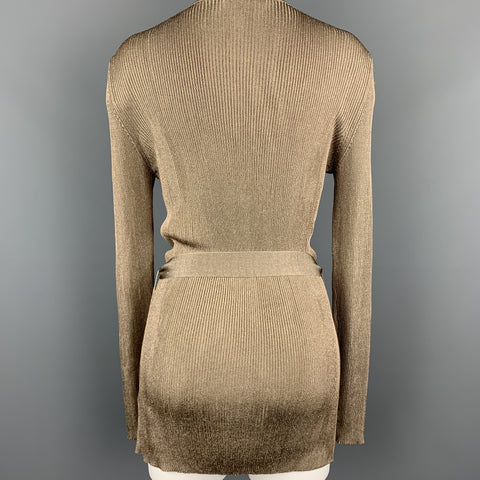 BLUMARINE Size 8 Taupe Sparkle Knit EMbellished V Neck Cardigan