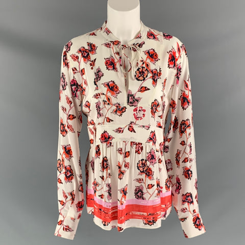 DEREK LAM Size 6 Cream & Orange Silk Floral Blouse
