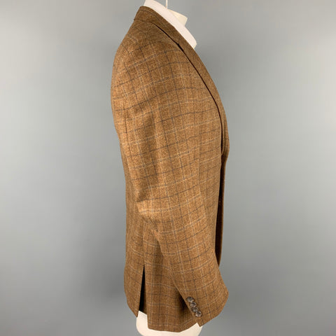 BURBERRY LONDON Size 42 Brown Plaid Wool / Cashmere Notch Lapel Sport Coat