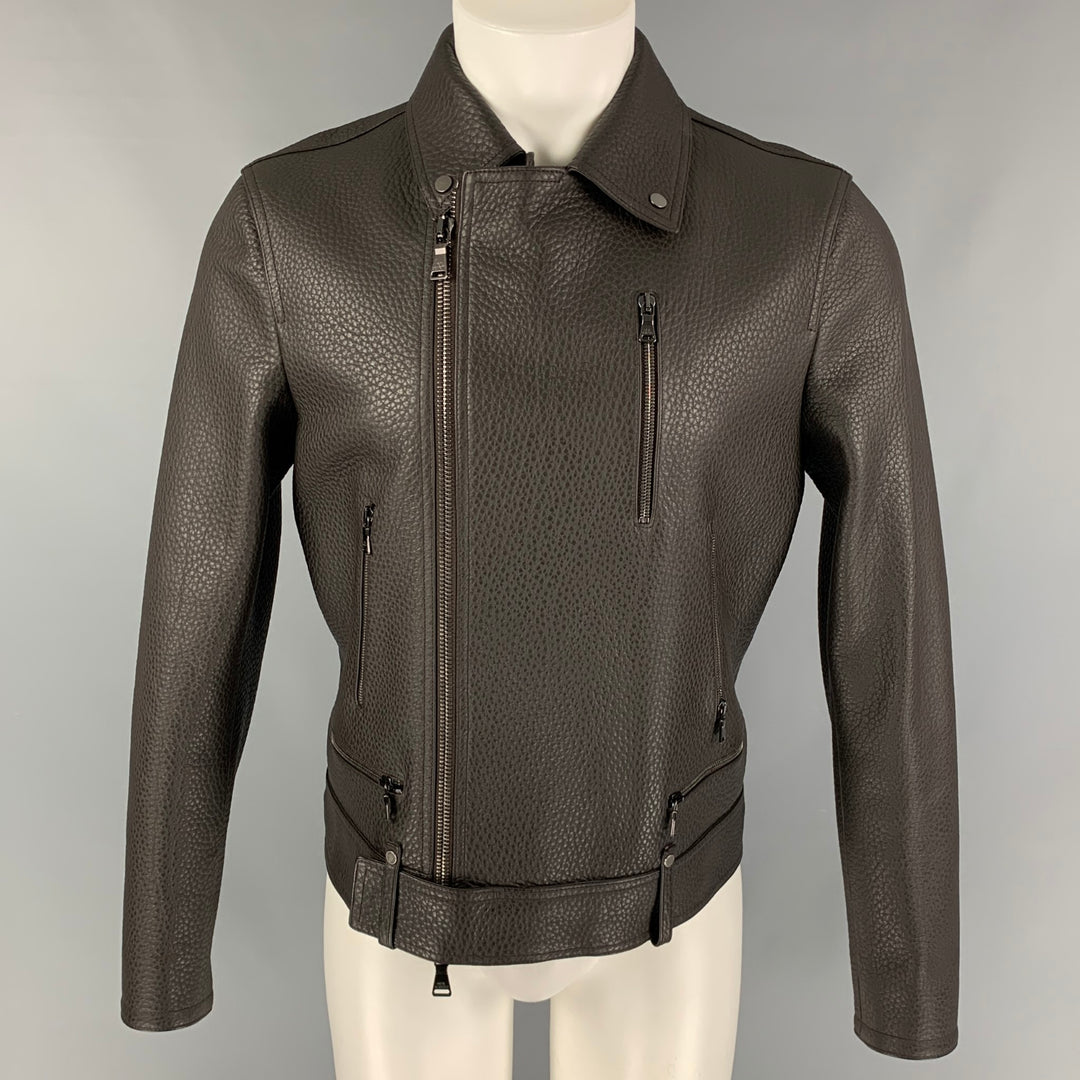 NEIL BARRETT Size M Brown Pebble Grain Leather Biker Jacket