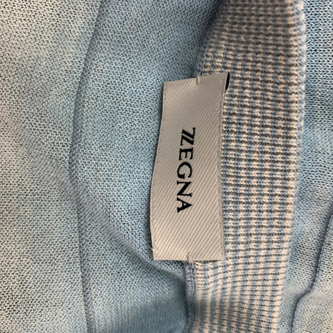 ZEGNA Size L White & Blue Stripe Crew-Neck T-shirt