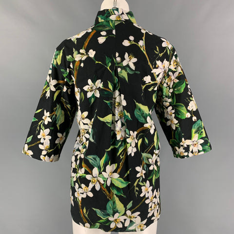 DOLCE &amp; GABBANA Camisa con botones de algodón floral verde negro talla 4