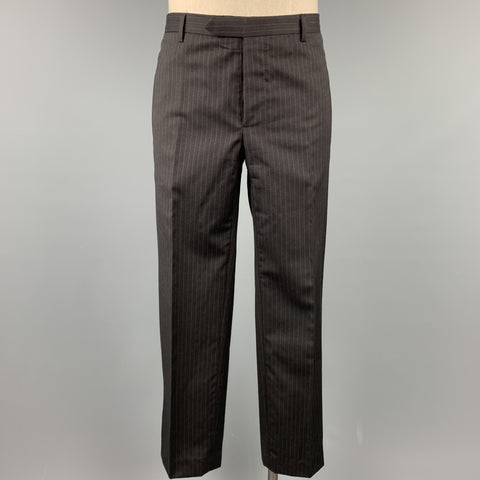 CoSTUME NATIONAL 38 Regular Black Stripe Wool Peak Lapel Suit