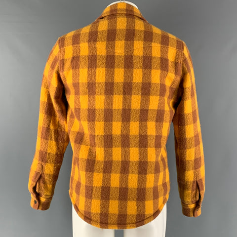 SANDRO Size S Yellow Brown Checkered Wool Worker Jacket