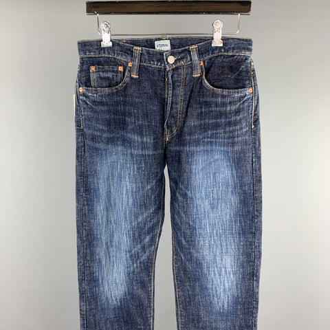 ETERNAL Vaqueros con bragueta de botones de algodón lavado índigo talla 30
