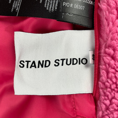 STAND STUDIO Taille M Manteau à revers cranté en fausse fourrure rose