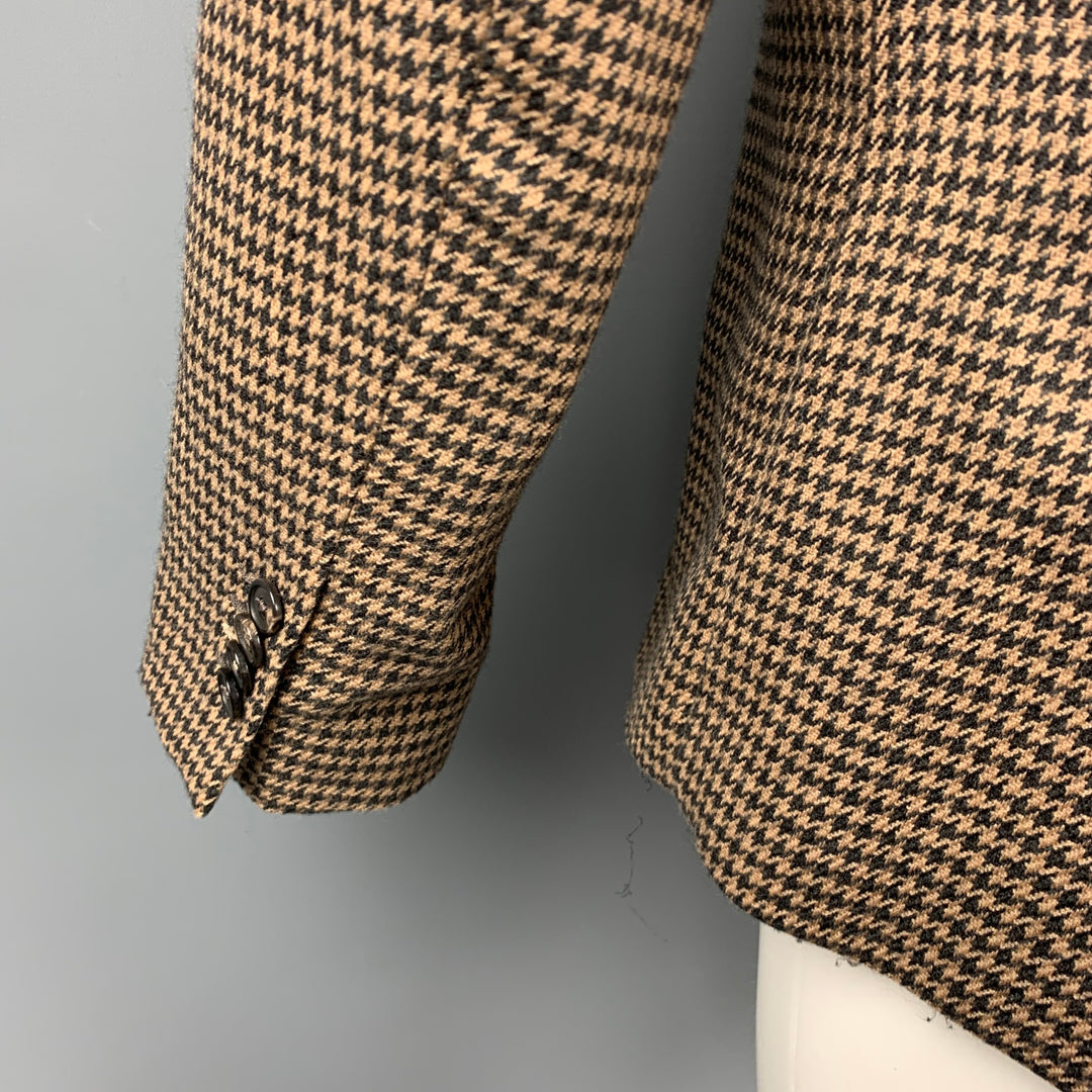 PAUL SMITH Soho Fit Size 38 Regular Brown Houndstooth Camel Hair / Wool Double Breasted Sport Coat