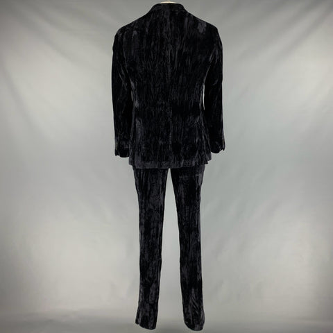 GABRIELE PASINI Size 42 Black Velvet Acetate Rayon Notch Lapel Suit