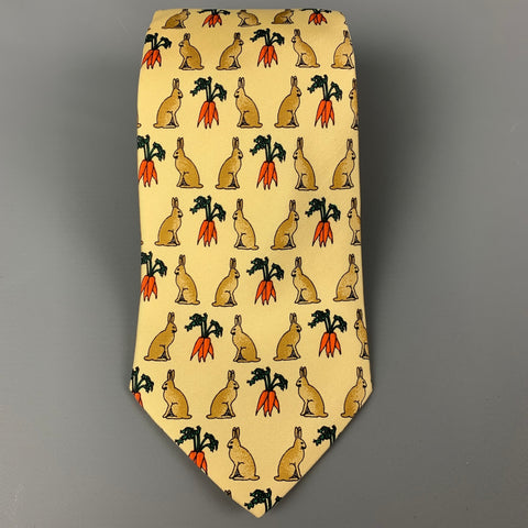 EXIMIOUS OF LONDON Yellow Rabbits Silk Twill Tie
