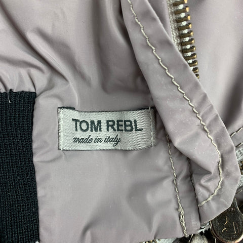 TOM REBL Size 38 Grey & Red Polyester Bomber Jacket